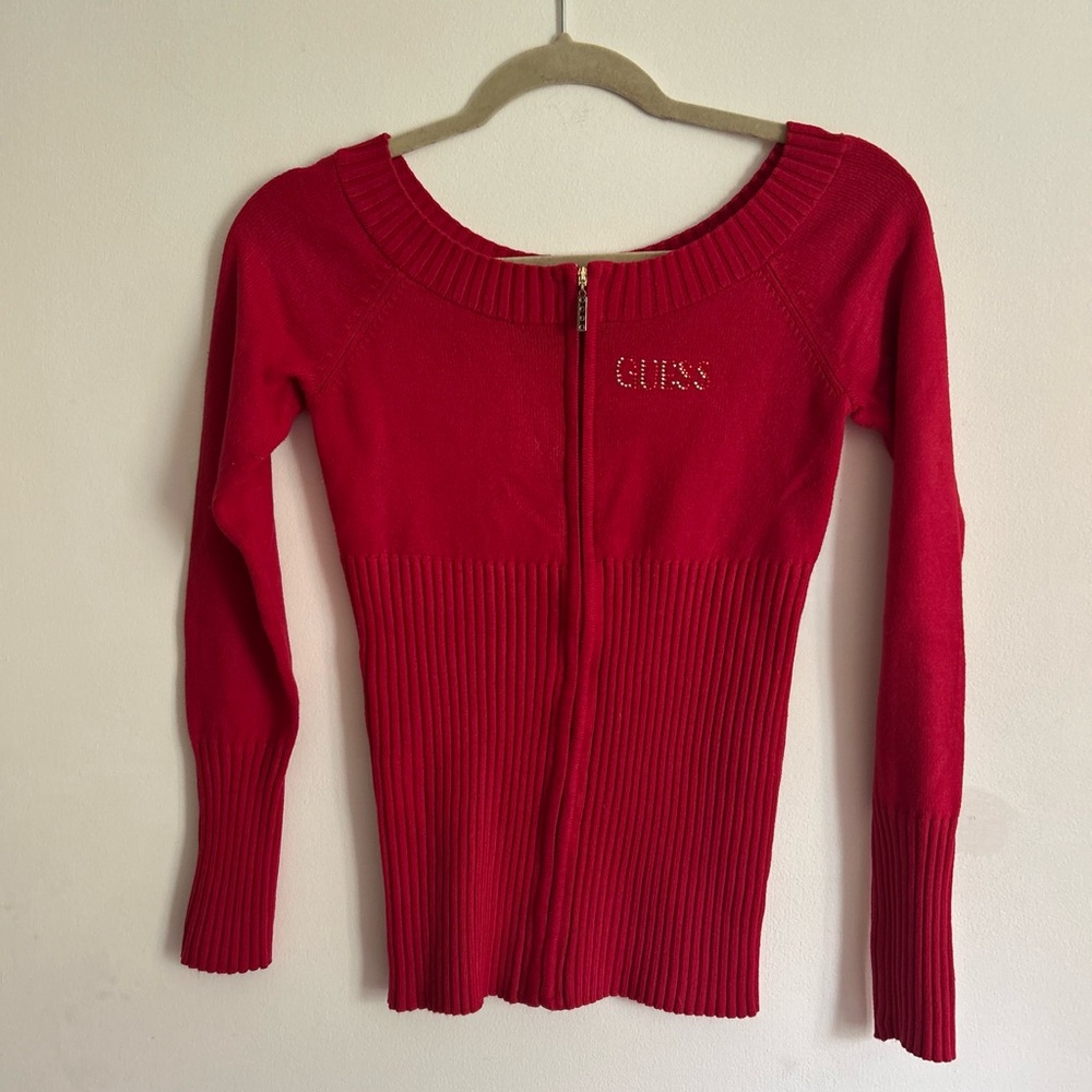 Guess Red Sweater with Zipper